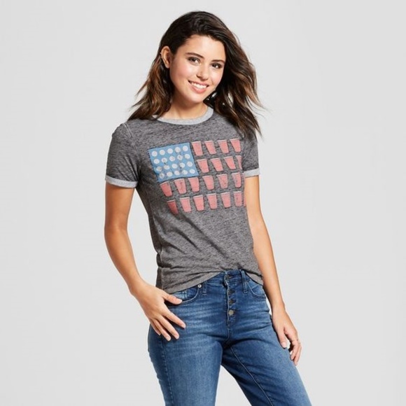 Zoe + Liv Tops - NEW Beer Pong Flag Short Sleeve Ringer Graphic Tee